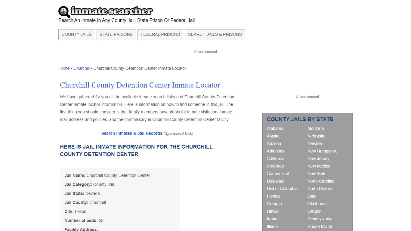 Churchill County Detention Center Inmate Locator - Inmate Searcher